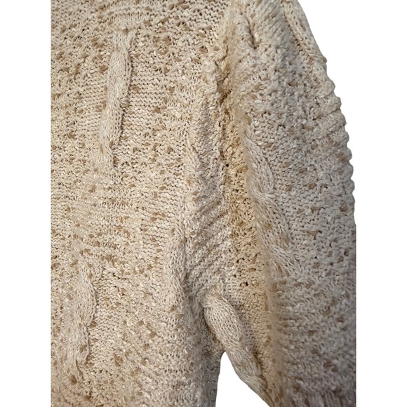 Kenneth Too! Knit Sweater Top Cream Cable Knit Short Sleeve Keyhole Back Size M - Picture 3 of 7